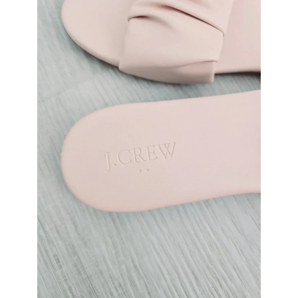 J Crew Menorca Scrunchie Strap Blush Pink Leather Slip On Slides Sandals 8.5